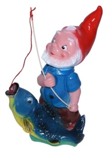 Enano de Jardín Pescador Con Pescado Figura Enano H 36 CM Figura de Plástico - Imagen 1 de 4