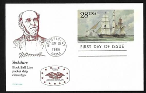 #UX122 28c Packet Ship - Yorkshire - Postal Card -Americana Unit ATA/AFS FDC - Picture 1 of 2