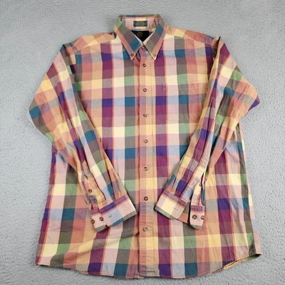 Viyella Shirt Mens Large Orange Green Plaid Long Sleeve Wool Blend Button Up - Image 1 of 4