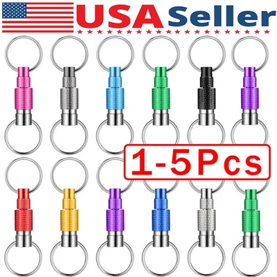 5 Pack Heavy Duty Keychain Retractable Carabiner Car Key Chain with Badge Holder - Image 1 of 4
