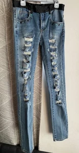 UNDERCOVER Ripped Takahashi Shield Jeans Skinny Rhinestone Rare Sz 0 - Picture 1 of 15