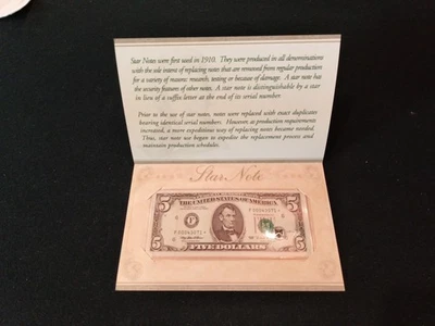 ATLANTA SERIES 1995 $5 STAR NOTE ~BEP PACKAGING ~ LOW SERIAL NUMBER  00043071 - Image 1 of 4