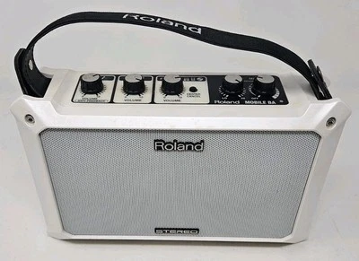 Roland Mobile BA Battery Power Portable Stereo Speaker White Tested WORKS  - Image 1 of 4