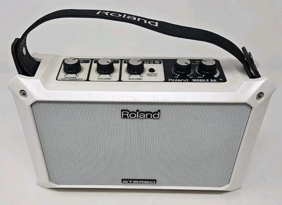 Roland Mobile BA Battery Power Portable Stereo Speaker White Tested WORKS  - Image 1 of 4