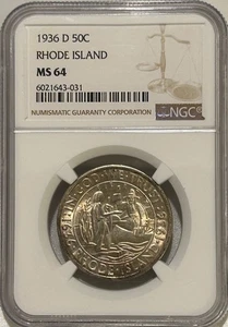 1936 D Rhode Island Silver Half Dollar NGC MS64 - Picture 1 of 8