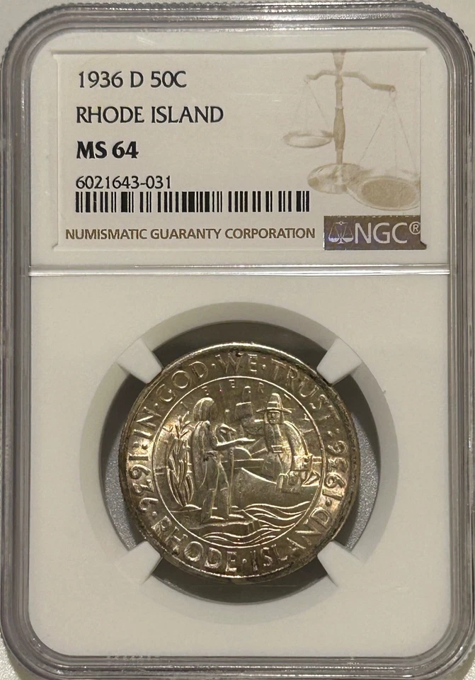 1936 D Rhode Island Silver Half Dollar NGC MS64 - Image 1 of 4