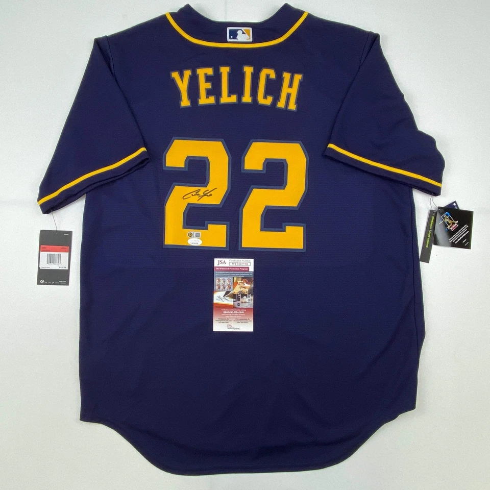 Autographed/Signed Christian Yelich Milwaukee Brewers Blue Alt Jersey JSA COA - Image 1 of 4