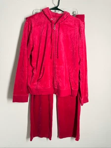 New York & Company Damen Velour Trainingsanzug 2-teilig dunkelrosa Gr. XL siehe Hinweise - Bild 1 von 15