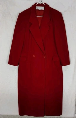 Gabardina larga vintage Evan Picone talla 14 roja 100 % lana pura bolsillos hecha en EE. UU. Foto 1 de 4