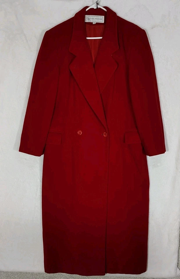 Gabardina larga vintage Evan Picone talla 14 roja 100 % lana pura bolsillos hecha en EE. UU. Foto 1 de 4