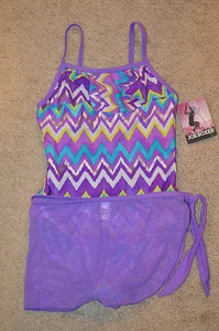 Joe Boxer Girl's Ruffle PC Purple Chevron 1 PC & Cover Up Skirt - Size 12 NWT - Picture 1 of 3