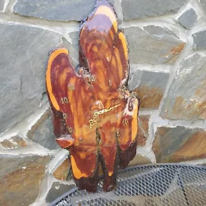 Vintage Juniper Wood Tree Slab Wall Clock Resin Rustic 70s Large 24X10" As Is - Picture 1 of 21