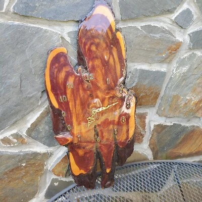 Vintage Juniper Wood Tree Slab Wall Clock Resin  Rustic 70s Large 24X10" As Is  - Image 1 of 4