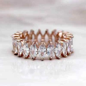 Anillo Aniversario Eternidad Completa Plata Esterlina Moissanita Forma Marquesa - Imagen 1 de 4
