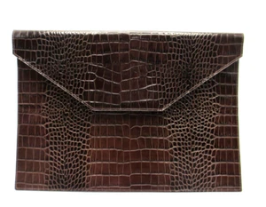 Leather Envelope Large Documents Briefcase Laptop Case 15x10" Brown Croc Emboss - Picture 1 of 7