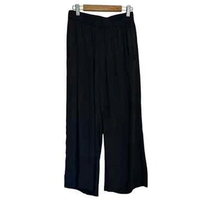 acq Aquarius Clothing Black Flowy Crop Wide Leg Pull On silk pants Raw Hem 0=2/4 - Picture 1 of 5