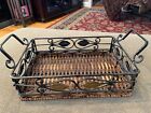 Wire & Woven Wicker With Handles 14”x7.75” Rectangle Basket (BL)