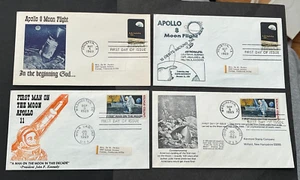 LOT x4 SPACE FDC 1969 CACHETS ! C76 MOON LANDING + #1371 APOLLO 8 ! COVERS L@@K! - Picture 1 of 2