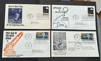 LOT x4 SPACE FDC 1969 CACHETS ! C76 MOON LANDING + #1371 APOLLO 8 ! COVERS L@@K! - Image 1 of 2