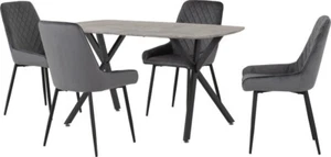 Athens Rectangular Dining Set Concrete Effect with 4 Grey Velvet Chairs - Picture 1 of 14