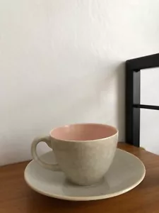 Vintage Poole Coffee Espresso Cup + Saucer Peach bloom C 50 and Seagull HACKNEY - Picture 1 of 9