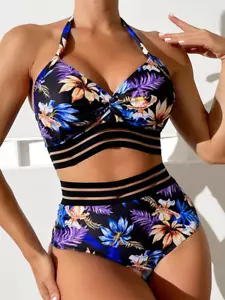 Womens Swimsuit Floral Random Print Tropical Medium Bikini Backless Swimwear - Picture 1 of 11