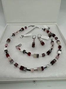 Couer De Lion ‘Geocube’ Necklace And Bracelet Set.Red Pink Lilac Stunning - Picture 1 of 13