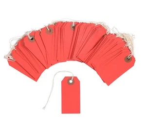 100 Red Cardstock Tags 3 1/4" x 1 5/8" Size 2 Inventory Price Tag with String - Picture 1 of 6