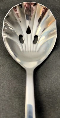 Kent Retroneu  Pierced Serving Spoon  8.5" VTG Stainless 18/8 Scalloped Ribbed - Image 1 of 4