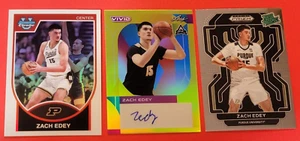 ZACH EDEY ROOKIE AUTOGRAPH CARD #d30/50 + 2024 CHROME RC + 2022 PRIZM RC PURDUE - Picture 1 of 8