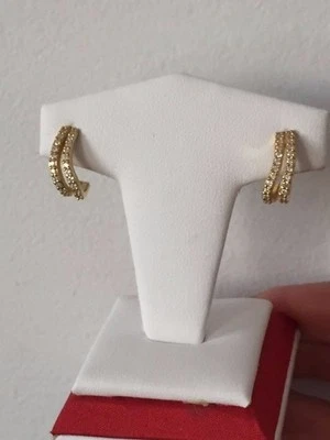 Beautiful Round Clear CZ Two Row "J" Hoop Silver Earrings 14kt Plated - Image 1 of 3