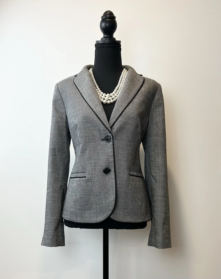 CHAQUETA DE TRAJE Blazer NUEVO SIN ETIQUETAS-Talla 8-TALBOTS-Westport-Texturada-Negro-Blanco-$199 Foto 1 de 4