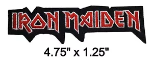 Iron Maiden testo rosso rock and roll ricamato ferro su toppa 4,75" x 1,25" - Foto 1 di 2