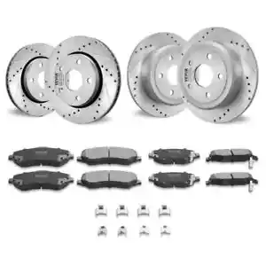 Front and Rear Brake Kit Compatible with 2007-2017 Jeep Wrangler, Drilled and Sl - Picture 1 of 8