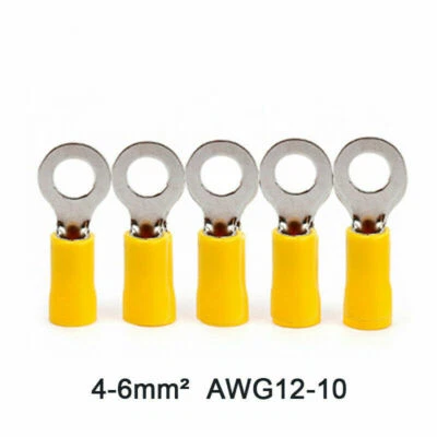 50X Insulated Vinyl Wire Ring Terminals AWG 16-14 Gauge 1/4" M6 Crimp Connectors - Image 1 of 4