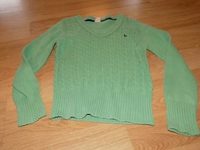 Size Medium 8 Old Navy Mint Green Cable Knit V Neck Sweater GUC Deer Logo - Image 1 of 4