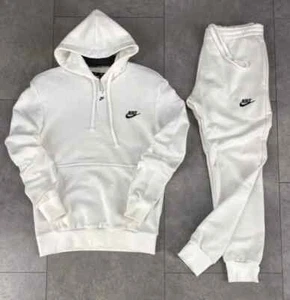 Nike Tracksuit Sportswear Club Fleece Men's Pullover Hoodie & Pants Set White - Picture 1 of 5