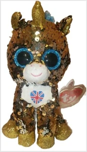 Ty FLIPPABLES NOBLE the Unicorn (UK Excl.) 6" Sequins Beanie Boos Plush Toy MWMT - Picture 1 of 7