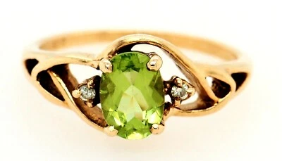 Peridot & Diamond Dress Ring 9ct Yellow Gold Fine Jewellery Fancy Shoulders  - Image 1 of 4