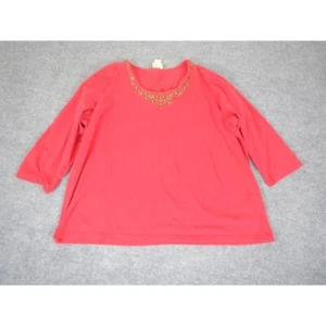 Ruby Rd. Embellished Blouse Top Plus Size 2X Red Long Sleeve Gold Beaded * - Picture 1 of 14