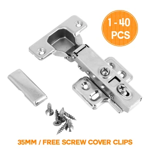 STRONG METAL FULL OVERLAY 35mm SOFT CLOSE HINGES KITCHEN CABINET CUPBOARD DOOR - Picture 1 of 13