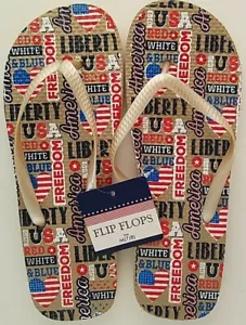 Patriotic Wordings Red White Blue 4th July Rubber Flip Flops. Size (5/6) . - Picture 1 of 1