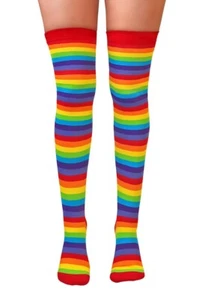 Girls Over The Knee Multi-Coloured Rainbow Stripy Stripey Socks Pride Uk 4-5.5 - Picture 1 of 2