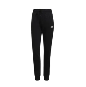 Womens Adidas Essentials French Terry Logo 3-Stripes Black/ White Pants - Picture 1 of 8