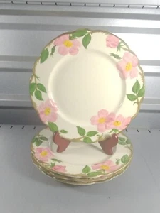 4 Vtg Franciscan Pink Desert Rose 10.5" Dinner Plates Flower Green Leaves USA - Picture 1 of 5