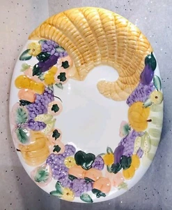 Lg Vintage Serving Bowl WCL Pottery Bountiful Fall Harvest Cornucopia 12x10x3 - Picture 1 of 6