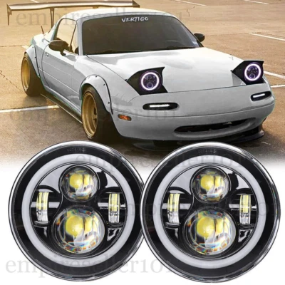 Par de faros LED redondos de 7" negros para Mazda Miata 1990-1997 proyector halo DRL Foto 1 de 4