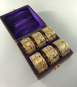 Boxed Modernist Silver Gilt Napkin Rings J A Campbell London 1985 AEZX - Picture 1 of 4