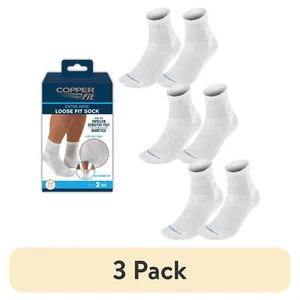 NIB 3 Pair Copper Fit Extra Wide White Loose Fit Socks S/M Mens 6-9 Womens 7-10 - Picture 1 of 6