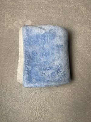 Baby Blanket Solid Blue Reversible White Plush Soft Fleece Lovey 28"x32" - Image 1 of 4